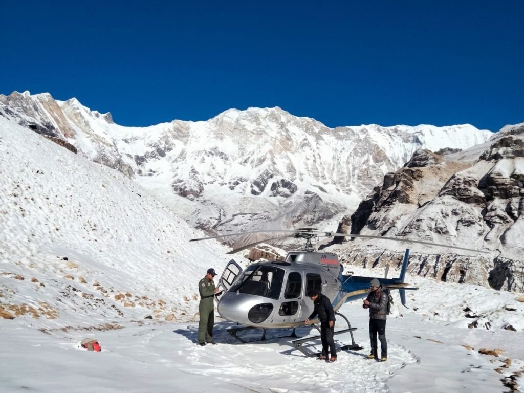 Helicopter landing at near Everest Base Camp during Everest Base Camp Helicopter Tour
