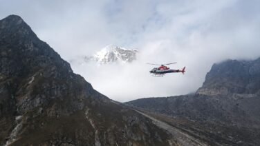 Himalayan Walkers flying on helicopter over everest region