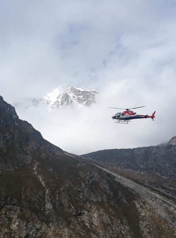 Himalayan Walkers flying on helicopter over everest region