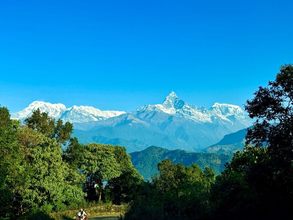 Clear amazing views of Fishtail mountain while walking down Sarangkot hillstation