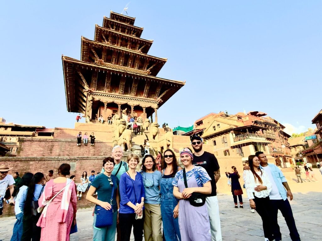 visitors in front of Nyetpole temple bhaktapur unesco site